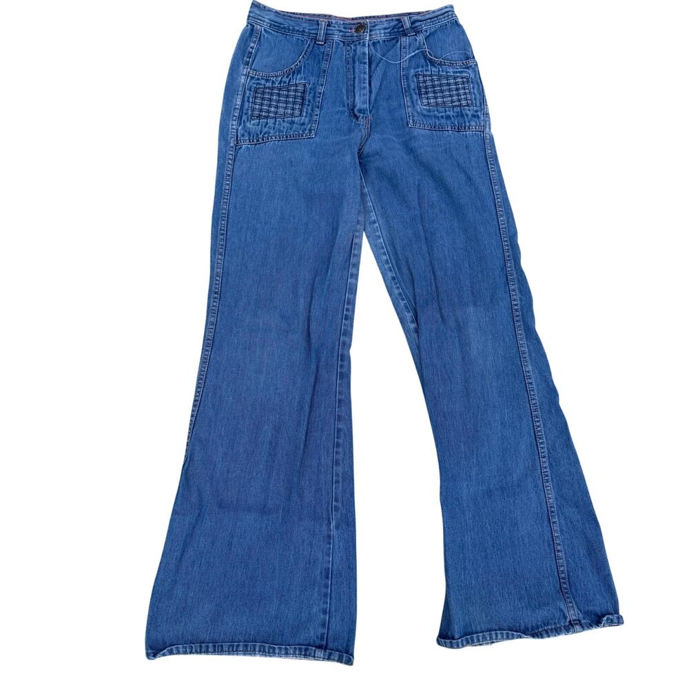 Vintage 70s Kmart Jeans 28x30.5 Bell Bottom Flare High Waist Basket Weave Pocket
